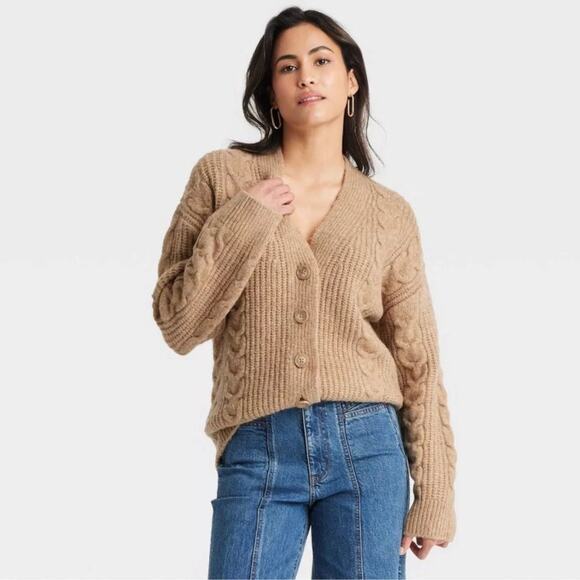 Universal Thread Women's Cozy Knit Cable Stitch Cardigan Brown Size XS - Picture 1 of 6